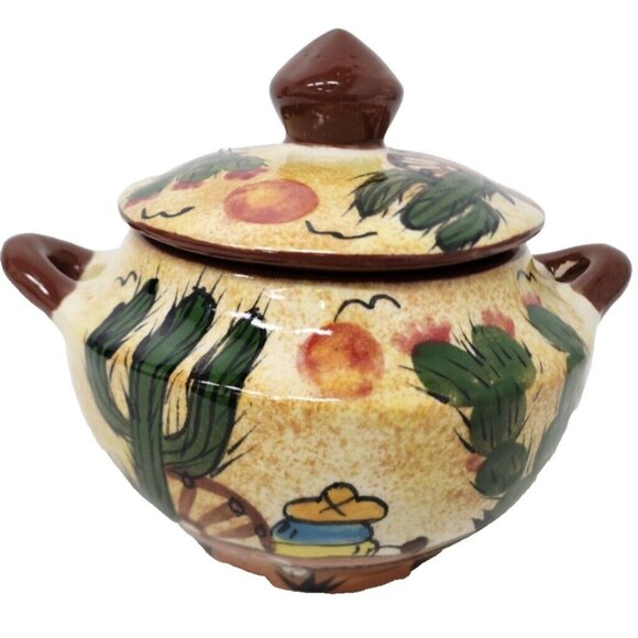 Vintage Mexican Pottery Handmade Ceramic Cactus Lidded Soup Tureen Serving Dish - Picture 1 of 14